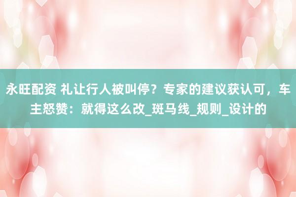 永旺配资 礼让行人被叫停？专家的建议获认可，车主怒赞：就得这么改_斑马线_规则_设计的